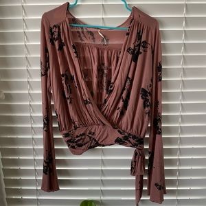 Free People Pink Floral Wrap Top